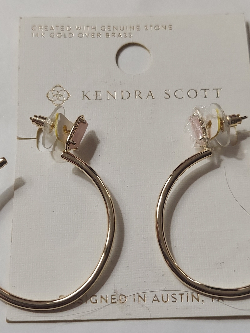 Kendra Scott Gold Hoop Earrings with Pale Pink Stone